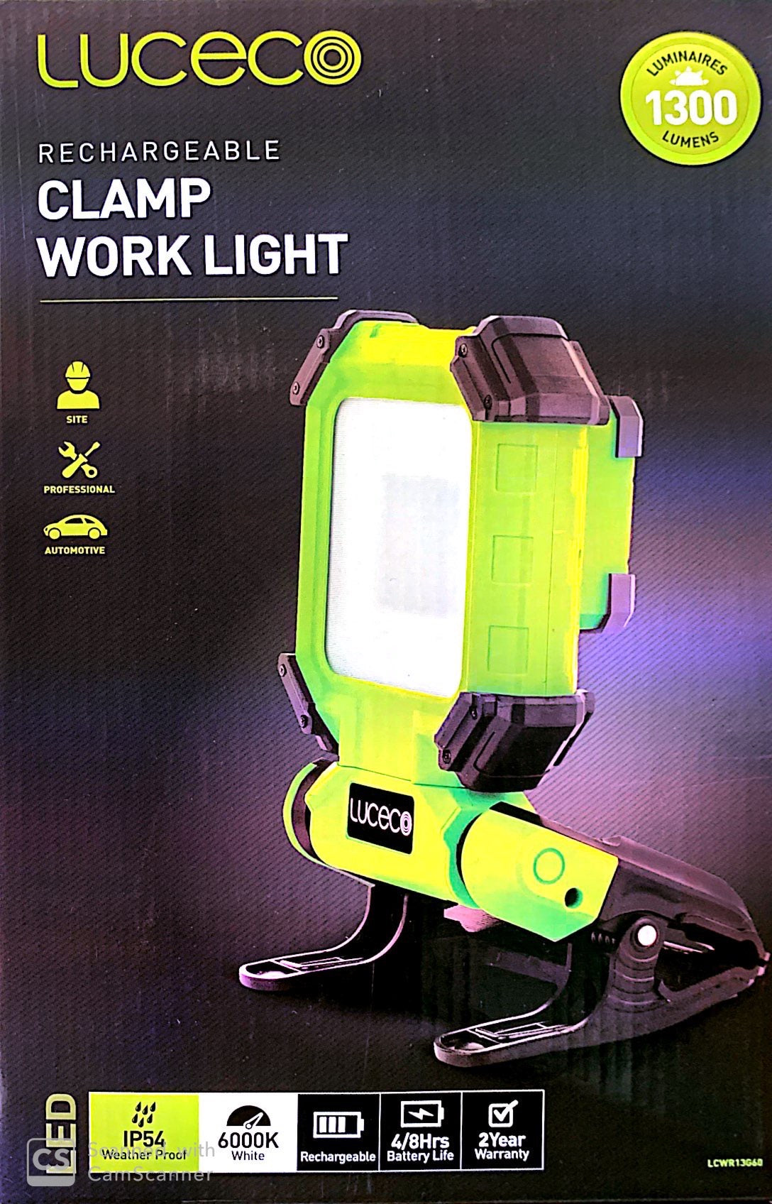 Luceco LCWR13G60 Rechargeable LED Work Light 13W | 6500K Daylight | IP65 | Magnetic Base
