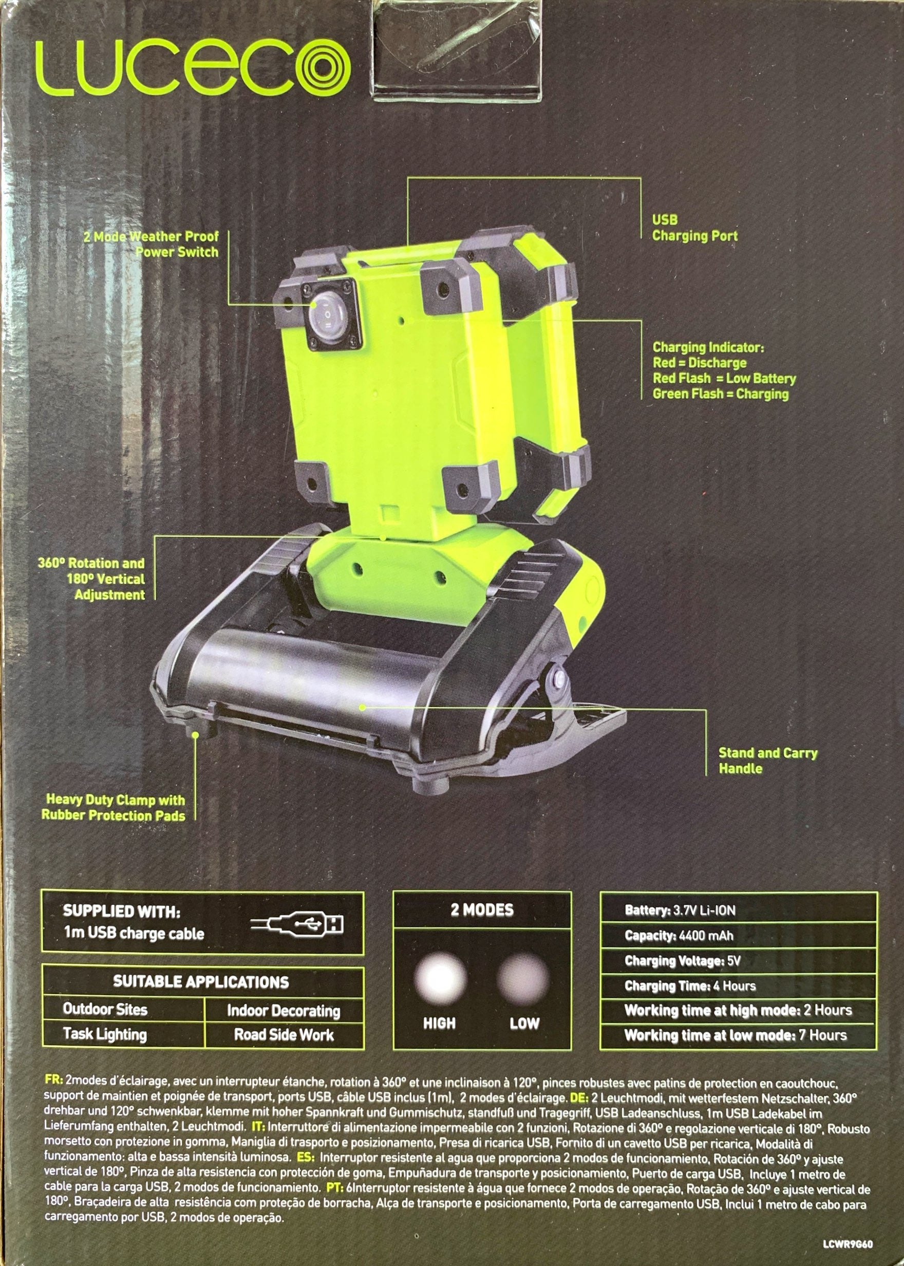 Luceco LCWR9G60 – 9W Rechargeable LED Mini Clamp Work Light | Portable & Durable | 900 lm