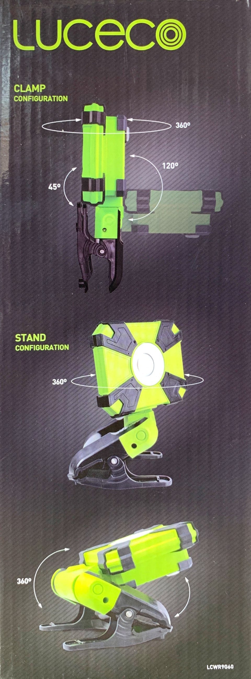 Luceco LCWR9G60 – 9W Rechargeable LED Mini Clamp Work Light | Portable & Durable | 900 lm