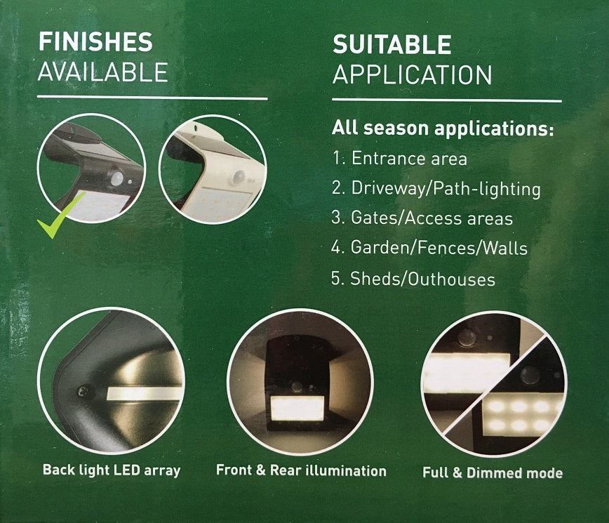 LUCECO LEXS65B65 Solar PIR Wall Light – Motion Sensor, IP44 Splashproof