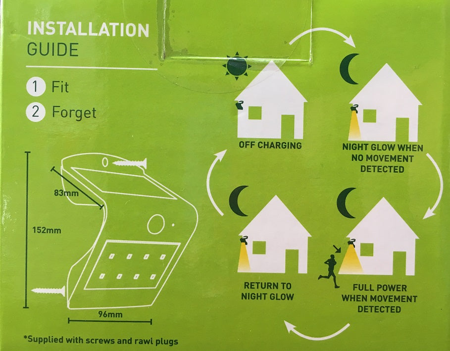 LUCECO LEXS65B65 Solar PIR Wall Light – Motion Sensor, IP44 Splashproof