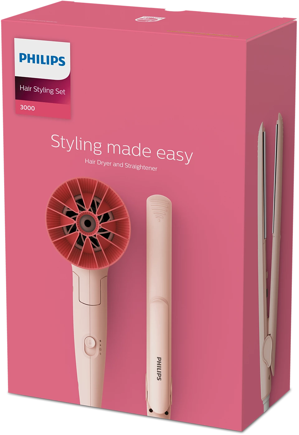 Philips BHP398/00 3000 Series Hair Styling Set – Hair Dryer + Hair Straightener (1600W, ThermoProtect, Keratin-Infused)